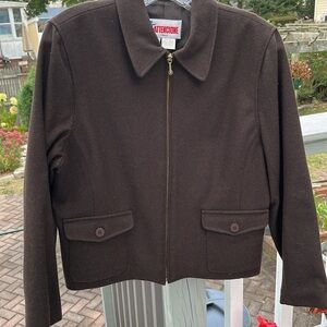 Brown Wool Full Zip Short Long Sleeve Jacket Attencione Italy Size M